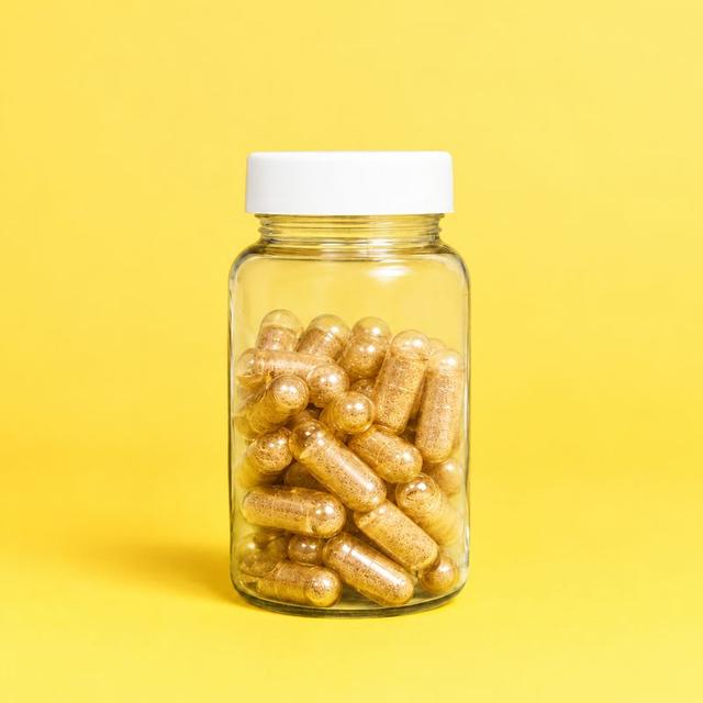 Daily Root capsule jar on a yellow background